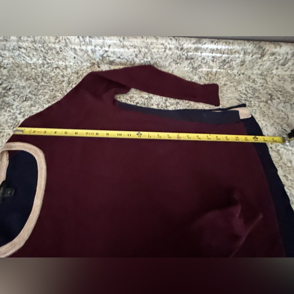 J. Crew Colorblock Crewneck Hi Low Sweater Maroon Tan Navy Size XS - Picture 10 of 10